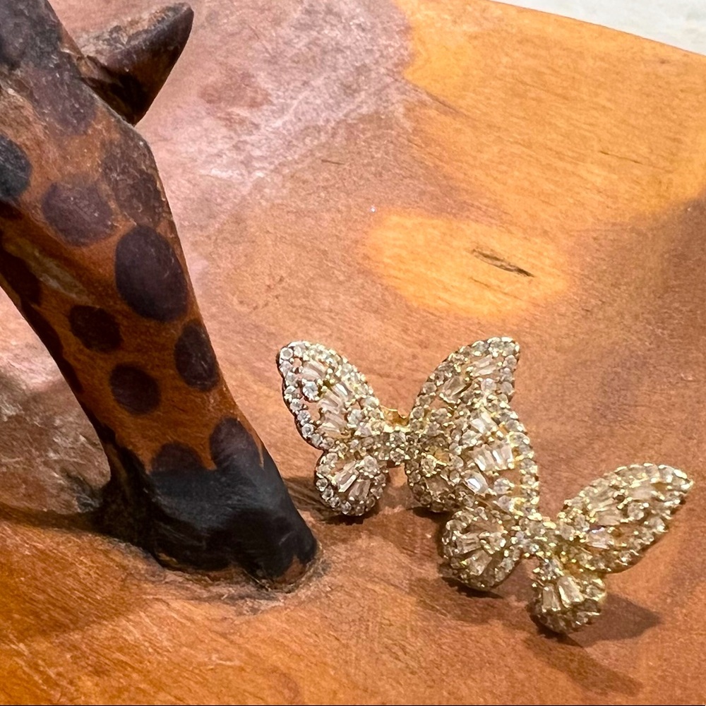 Anthropologie Gold and CZ Butterfly Earrings